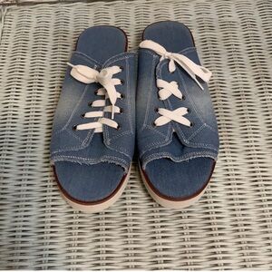 Blue Mules with Rounded Toe and Flat Soles